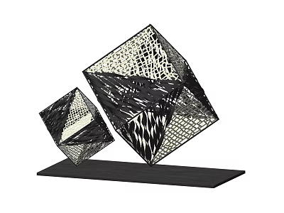 Modern Decorative Ornament Set With Hollow Cube Design And Black Base 3d model