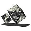 Modern Decorative Ornament Set With Hollow Cube Design And Black Base