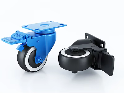 Blue And Black Swivel Caster Wheels With Sturdy Metal Brackets And Rubber Tires 3d model