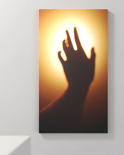 Silhouette of a Hand Reaching Towards Sunlight on Warm Golden Background 3d model