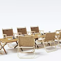 Outdoor Dining Table Set With Wicker Chairs And Natural Wooden Frame For Garden Patio