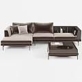 Modern Elegant L Shaped Brown Sofa With Pillows And Matching Coffee Table Set 3d model