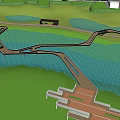 Scenic Landscape Bridge Over Lake With Trees Greenery And Pedestrian Walkway