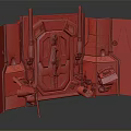 Industrial Entrance Gate With Metallic Frame Mechanical Details And Decorative Panels Design