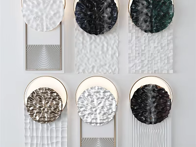 Modern Wall Decor with Textured Panels Black White Green Round Square Shapes Golden Frames 3d model