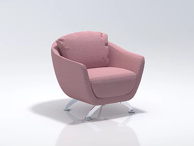 Pink Fabric Upholstered Single Sofa Modern Curved Design With Metal Legs 3d model