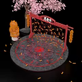 Photo Check In Spot With Pink Cherry Blossom Tree Red Archway And Firecracker Decorations
