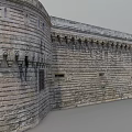 Historic Ancient Architecture Showcasing Circular Tower Stone Brick Wall And Battlements 3d model