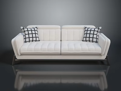 Modern White Sofa With Black And White Checkered Cushions Elegant Design 3d model