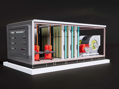 Modular Industrial Equipment Unit Featuring Structural Frame Gray Panels And Red Components 3d model