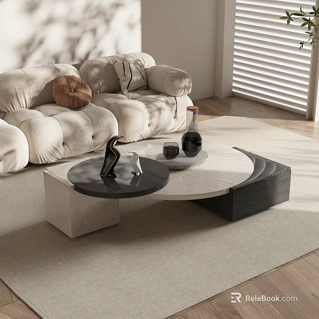 Modern Coffee Table With Unique Black White Design And Marble Top In Living Room 3d model 