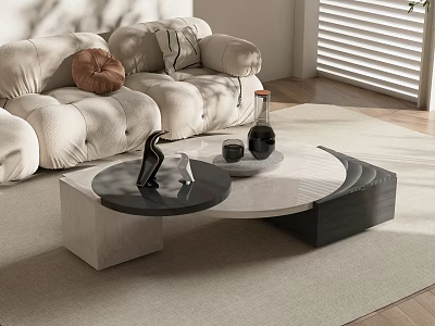 Modern Coffee Table With Unique Black White Design And Marble Top In Living Room 3d model
