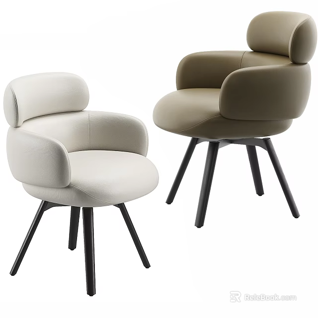 Modern Light Colored Dining Chairs With Armrests And Black Sleek Legs Design 3d model 