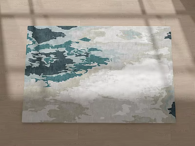 Square Rug With Teal White Beige Abstract Flowing Patterns For Modern Living Room Interior 3d model