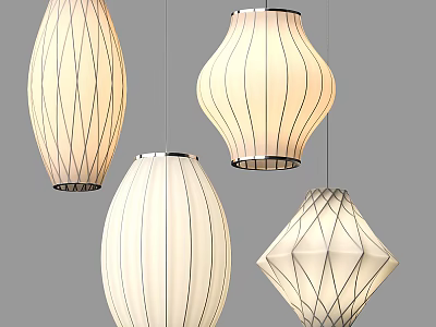 Modern Hanging Pendant Lights With White Shades And Geometric Design Details 3d model