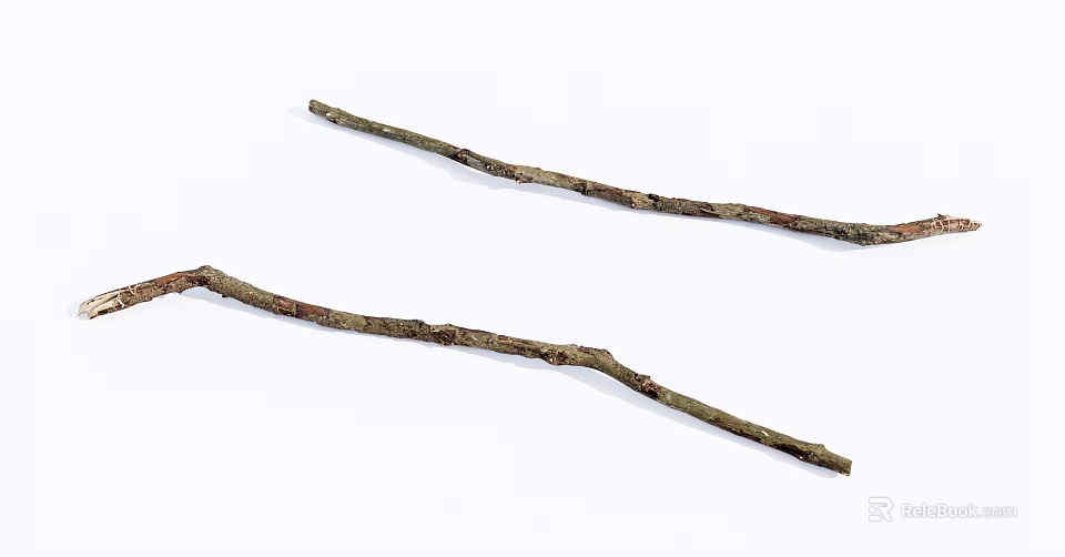 Two Natural Stone Wood Branches With Rough Surface And Dry Texture 3d model 