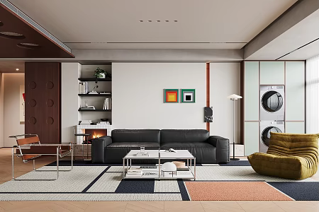 Modern medieval living room Bauhaus living room dopamine living room Memphis living room leather sofa coffee table combination 3d model