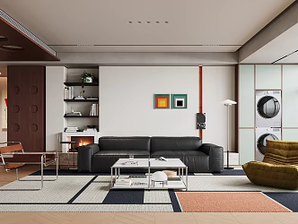 Modern medieval living room Bauhaus living room dopamine living room Memphis living room leather sofa coffee table combination 3d model