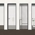 Modern Interior Swing Doors With Black Frames And Textured Glass Panels 3d model