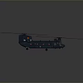 Detailed Dark Blue Helicopter with Rotating Rotors and Streamlined Fuselage in 3D Rendering