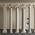 Elegant White Decorative Columns with Person in Modern Indoor Arrangement