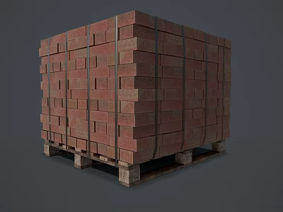 Sturdy Red Brick Stone Stack With Wooden Pallet Base Structure 3d model