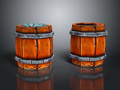 Classic Wooden Barrels With Metal Hoops As Household Storage Items 3d model
