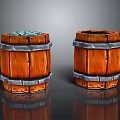 Classic Wooden Barrels With Metal Hoops As Household Storage Items