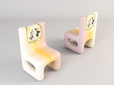 Modern Minimalist Accent Chairs With Pink And Yellow Gradient And Cartoon Print Backrest 3d model