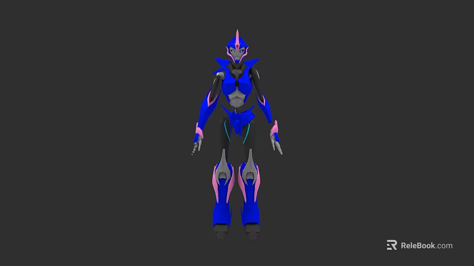 Sci Fi Robot Character With Blue Pink Armor And Metallic Design Elements 3d model 