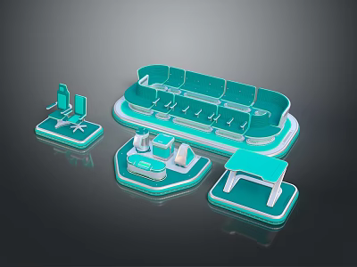 Modern Turquoise Furniture Collection Featuring Chair Sofa Table And 3D Design Elements 3d model