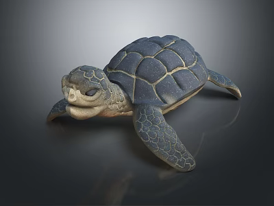 Dark Sea Turtle Reptile With Textured Shell And Scaly Flippers Lying On Smooth Surface 3d model