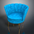 Blue Velvet Single Sofa With Scalloped Back And Gold Metal Legs