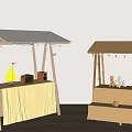 Commercial Outdoor Wooden Stalls With Canopy String Lights And Small Decorations