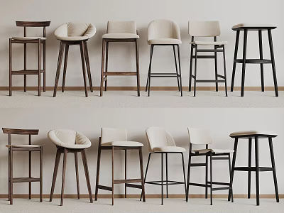 Modern Bar Stools With Wooden And Metal Frames In Various Styles And Designs 3d model
