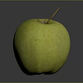 Ripe Juicy Fresh Green Apple With Stem On Dark Background