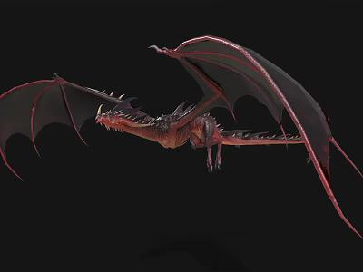 Mythical Winged Dragon With Red Black Scales Spread Wings And Spikes 3d model