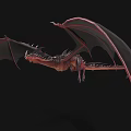 Mythical Winged Dragon With Red Black Scales Spread Wings And Spikes