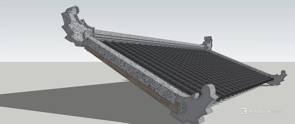 Traditional Chinese Architectural Component With Intricate Carvings And Tile Roof Eave 3d model 