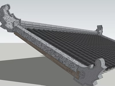 Traditional Chinese Architectural Component With Intricate Carvings And Tile Roof Eave 3d model