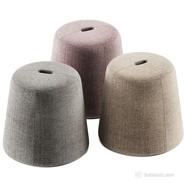 Three Gray Pink And Beige Domed Fabric Stools With Center Hole On Round Top 3d model 