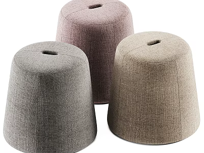 Three Gray Pink And Beige Domed Fabric Stools With Center Hole On Round Top 3d model