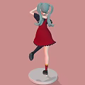 Anime Style Game Character With Turquoise Hair And Red Dress