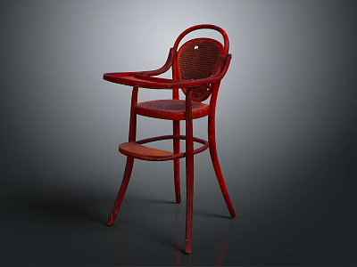 Classic Red Bar Stool With Curved Wooden Backrest And Woven Seat 3d model
