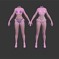 Blue And Beige Women's Bikini Sets With High Heels On Display Mannequins