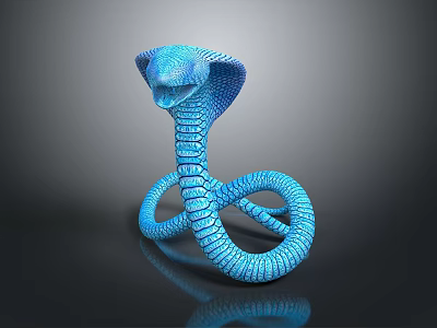Blue Cobra with Scaled Texture and Coiled Body on Smooth Reflective Surface 3d model