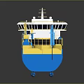 3D Rendered Industrial Ship In Blue And Yellow With Equipment