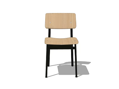 Modern Dining Chair with Wooden Backrest Black Metal Legs and Fabric Seat 3d model