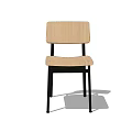 Modern Dining Chair with Wooden Backrest Black Metal Legs and Fabric Seat