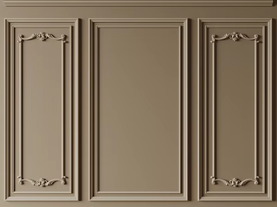 Decorative Plaster Molding on Light Brown Wall Panels with Ornamental Patterns and Sleek Design 3d model